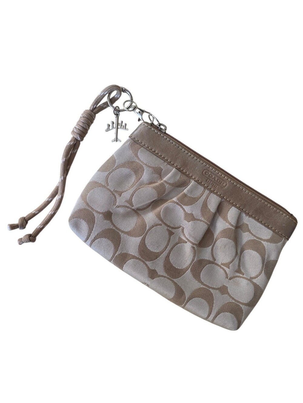 Coach Taupe Signature C Wristlet with Leather Trim